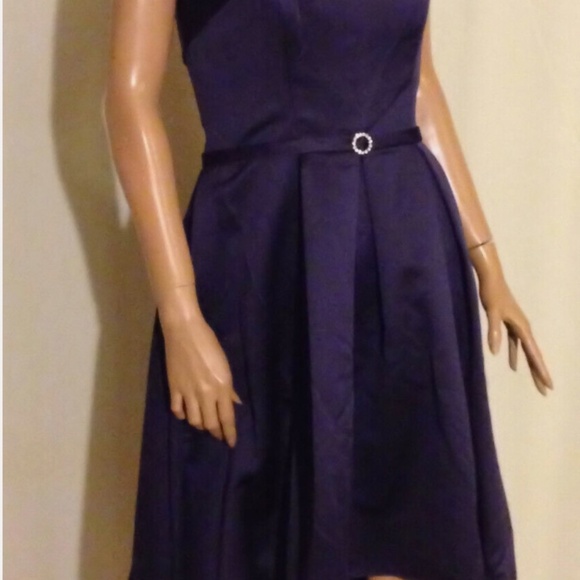 $160 David Tutura/Gather&Gown 562 Satin Hi-Low Bridesmaid Dress Aubergine~10 - Picture 3 of 11